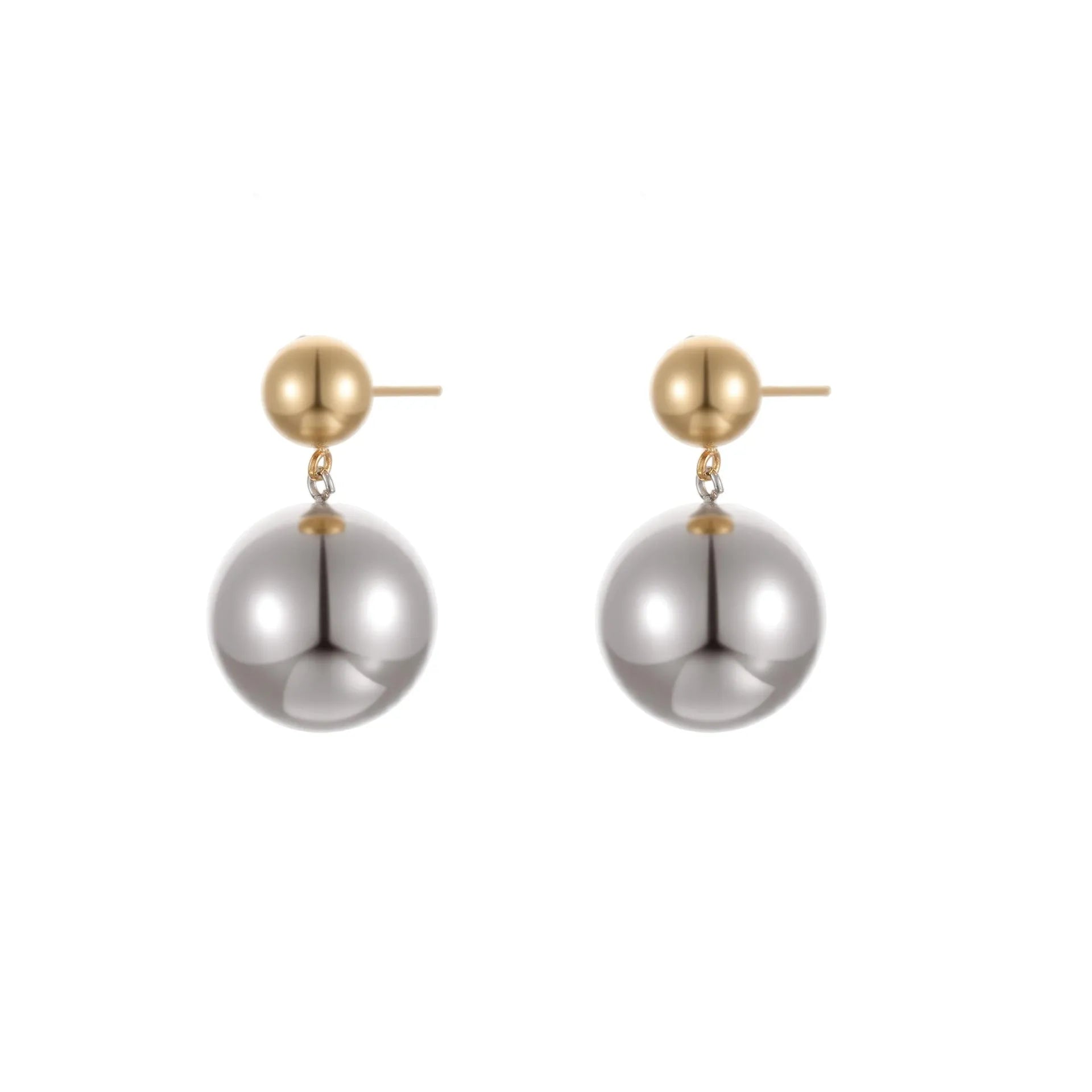 Women's stainless steel colour-block ear studs with round bead geometric design and electroplated 18K gold plating