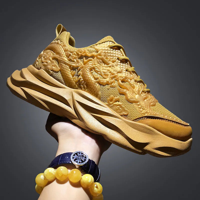 Dragon-themed casual sneakers with microfibre upper and rubber sole in Chinese Dragon design