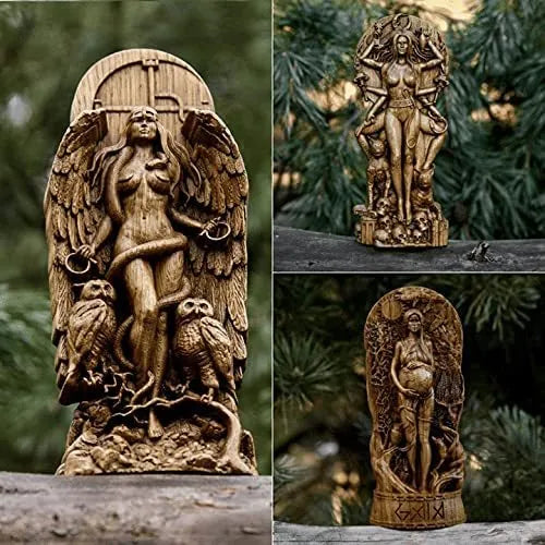 Resin Greek goddess statue measuring 22cm high for pagan altar or garden decoration