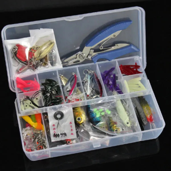 132 piece fishing lure suit with soft bait lures and high carbon steel hooks in rose red treasure colour