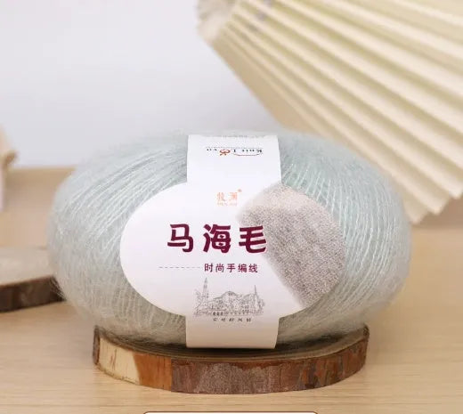 Mohair wool ball for DIY scarf kit with 34 colour options including white, grey, pink and blue