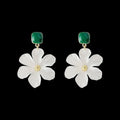 Dark green needle flowers design women's earrings in sterling silver tone alloy