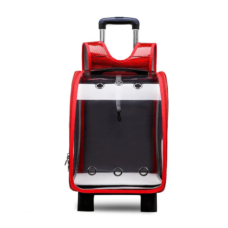 Transparent pet trolley bag with hard sides and Oxford cloth backpack for small dog transport