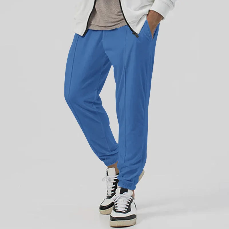 Men's grey cotton blend track sweatpants with straight-leg design and mid waist