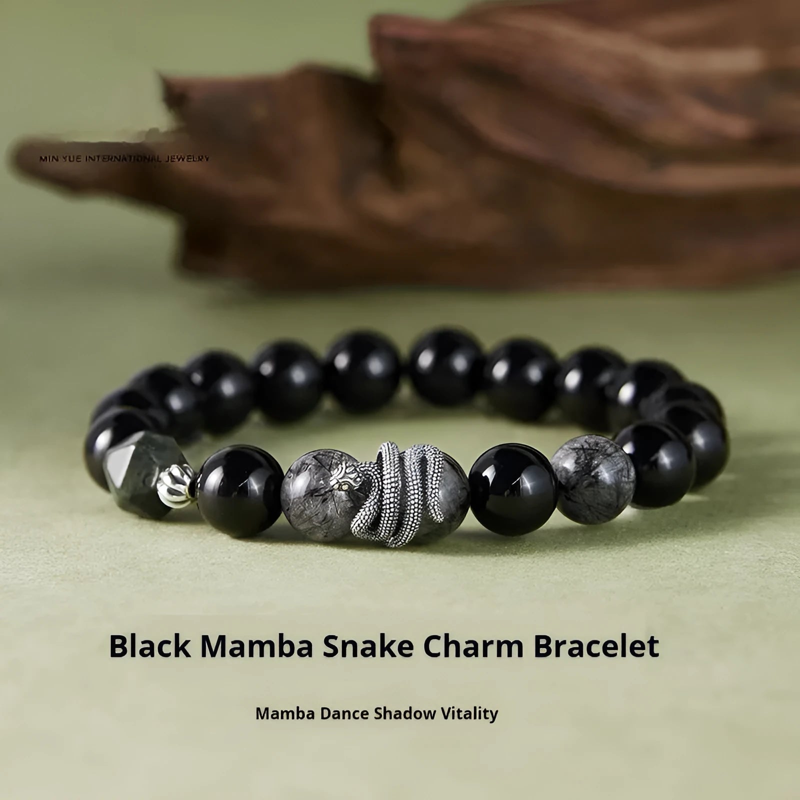 S925 sterling silver obsidian snake bracelet with 10mm retro zodiac design for men