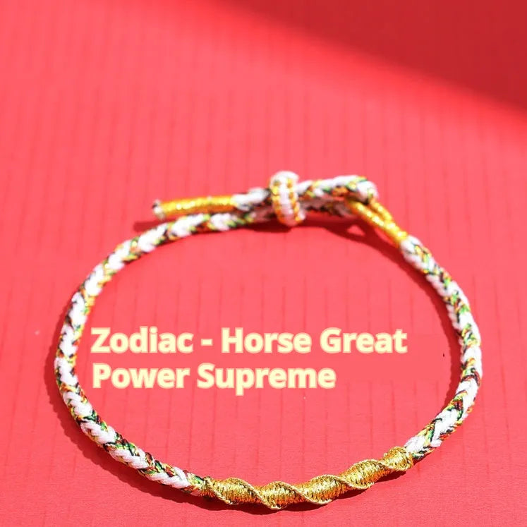 Adjustable eight-strand woven hand strap in zodiac colour theme with traditional pattern