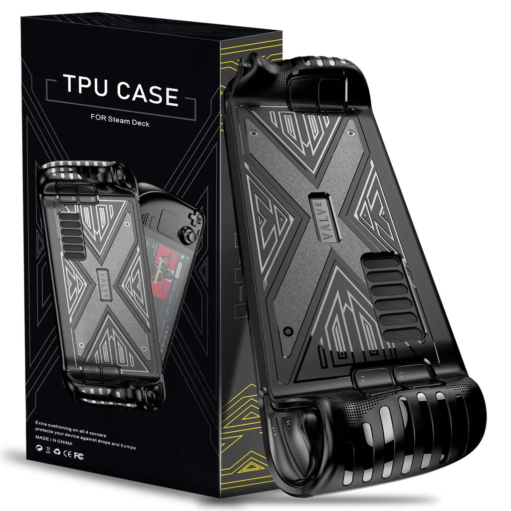 TPU protective cover for Steam Deck game console in black, blue, and red colour options
