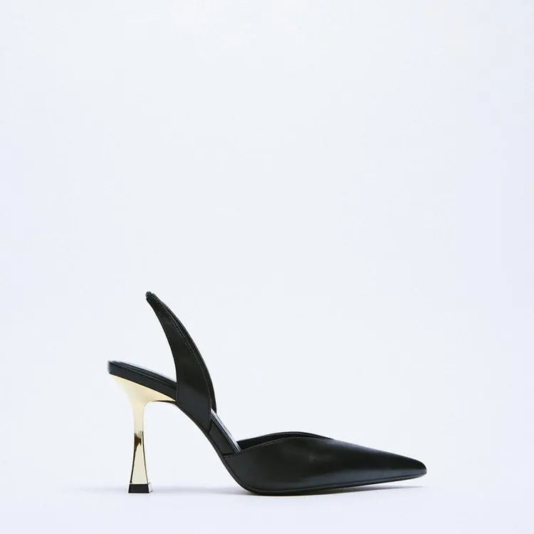 Korean style women's pointed high heels in patent leather, black and apricot colours with shallow mouth design
