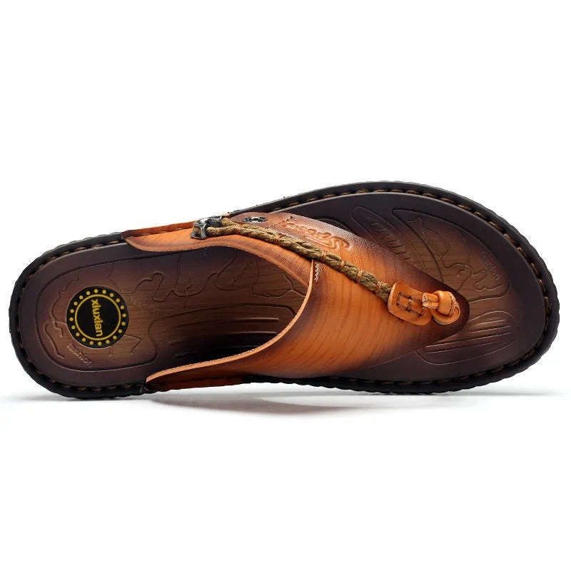 Men's dark blue herringbone pattern outdoor slippers with rubber sole showing size range 38-46