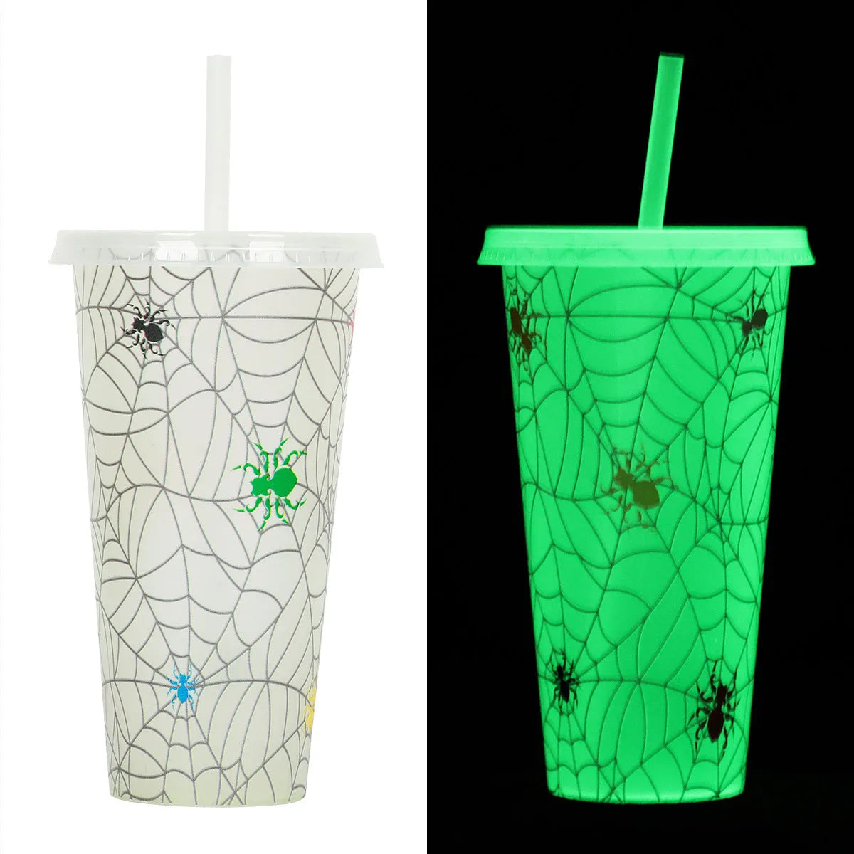 720ml Halloween luminous straw cup in cylindrical shape with PP plastic construction