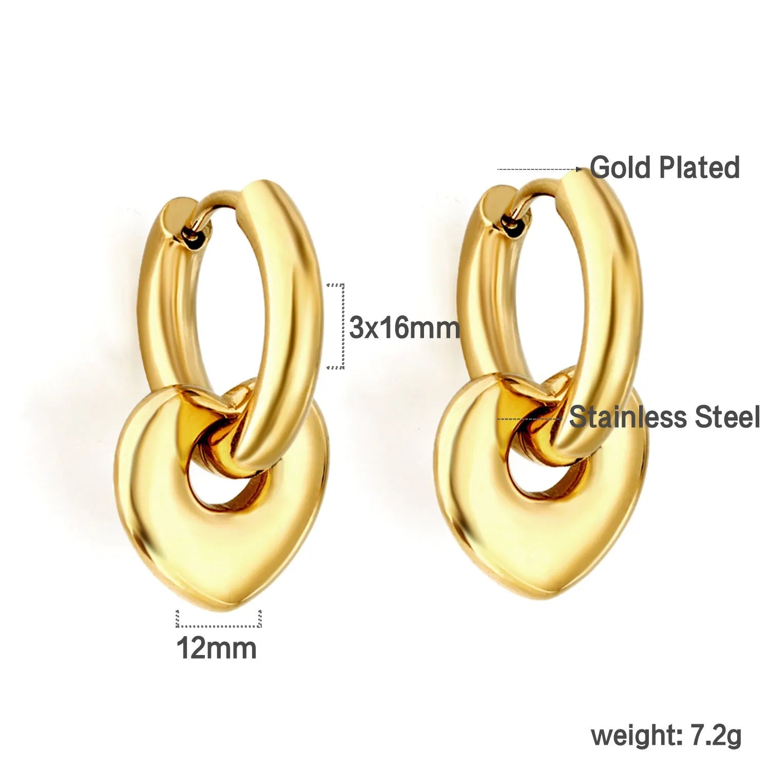 Electroplated 18K gold stainless steel earrings with heart star and geometric shapes