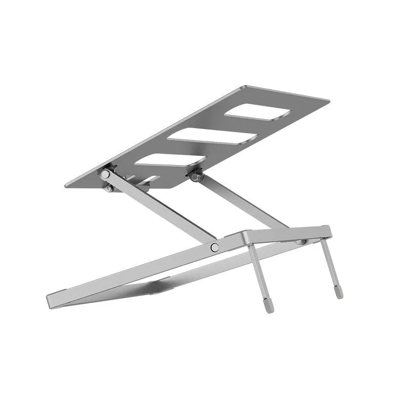 Aluminium alloy folding laptop cooling rack showing its size and riser design