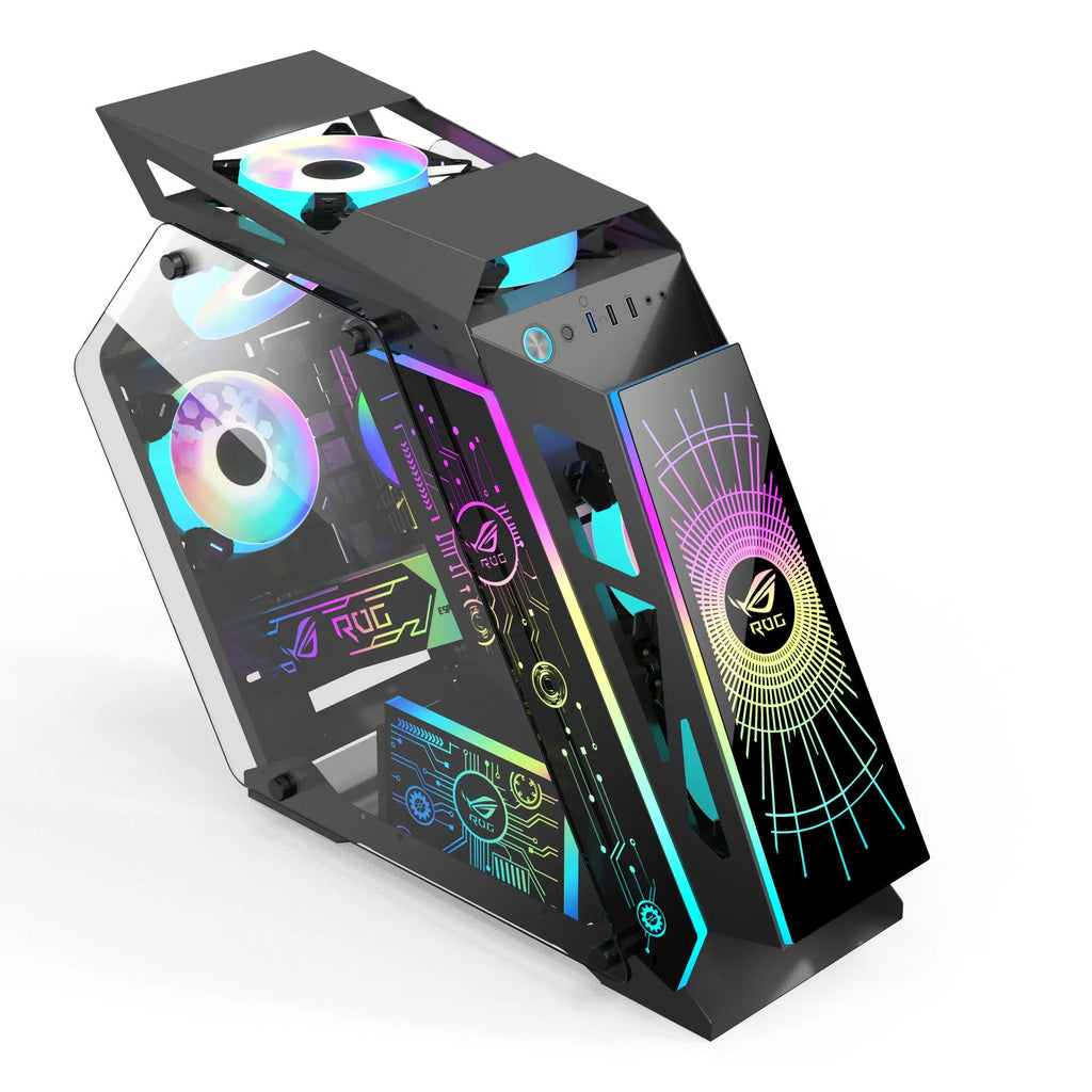 Table-type PC computer case with RGB lighting in coffee table design