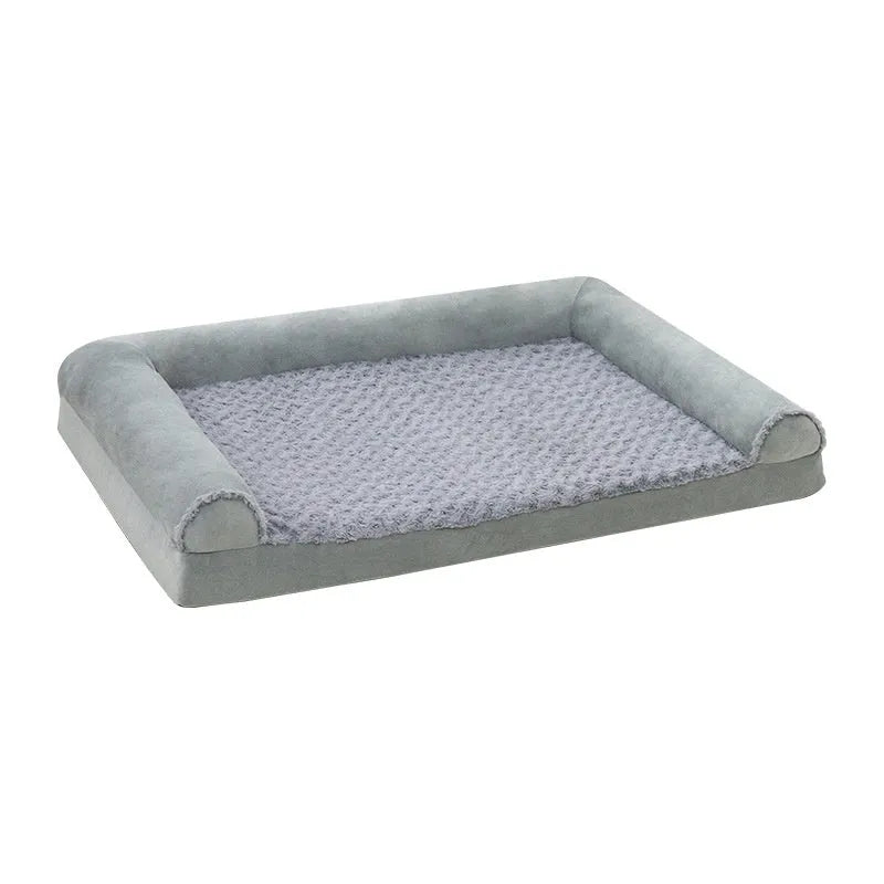 Light grey foldable cloth kennel for a large dog, showing its rectangular shape and raised sides.