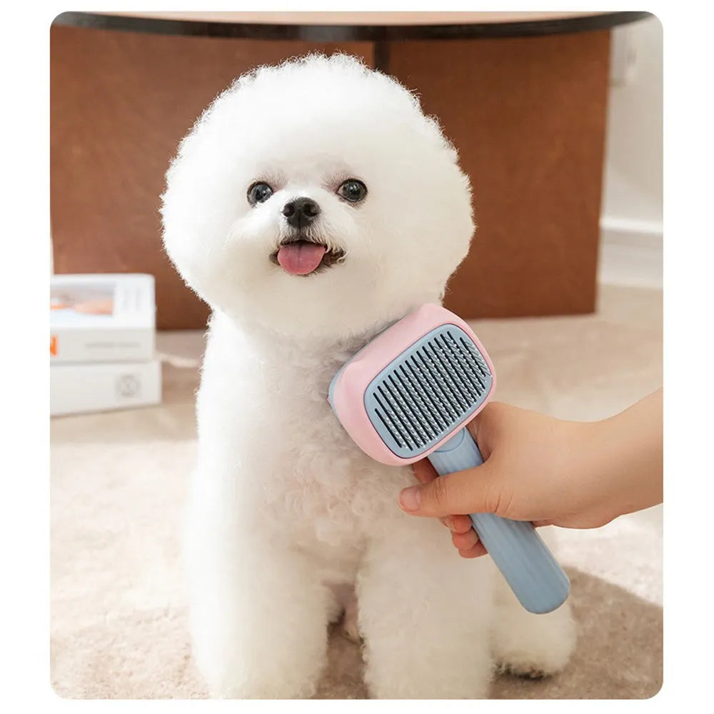 Blue dual-sided deshedding brush and dematting comb for large dogs and cats on a white background.