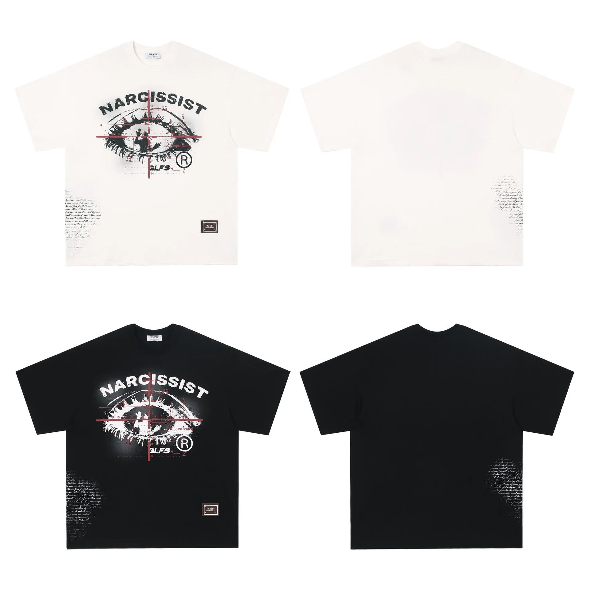Black and white pure cotton t-shirt with retro hip hop gothic letter print for teenagers.