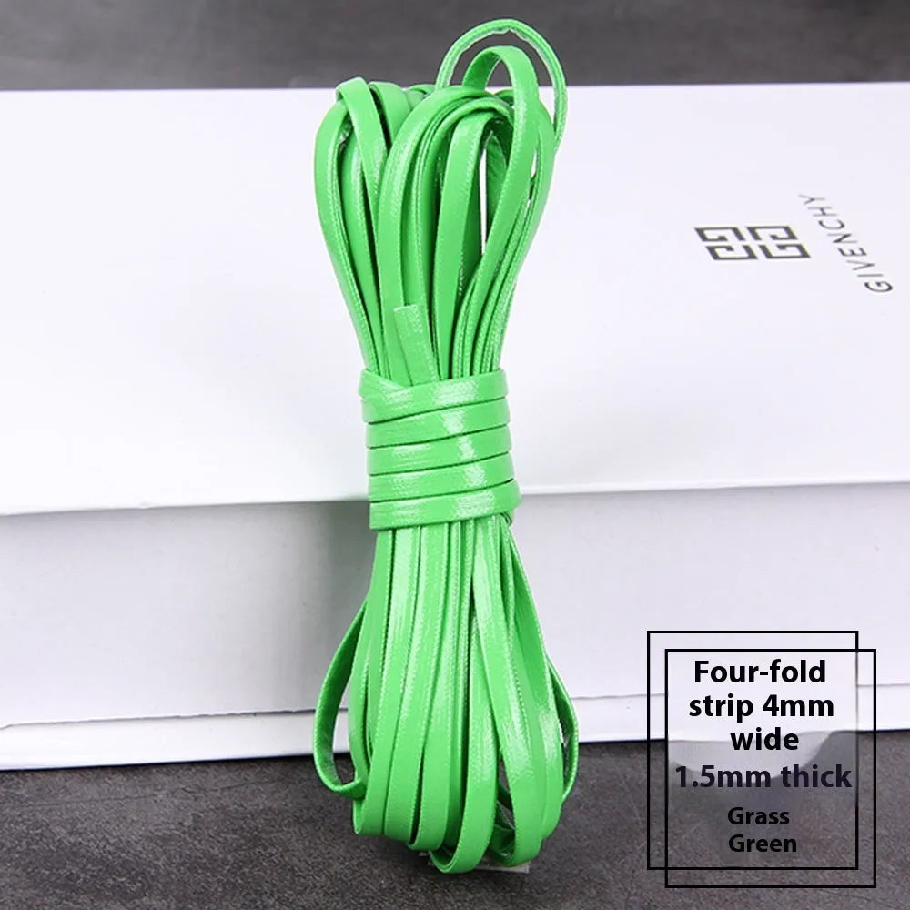 Rolls of soft PU leather weaving cord in various colours and widths for craft projects.