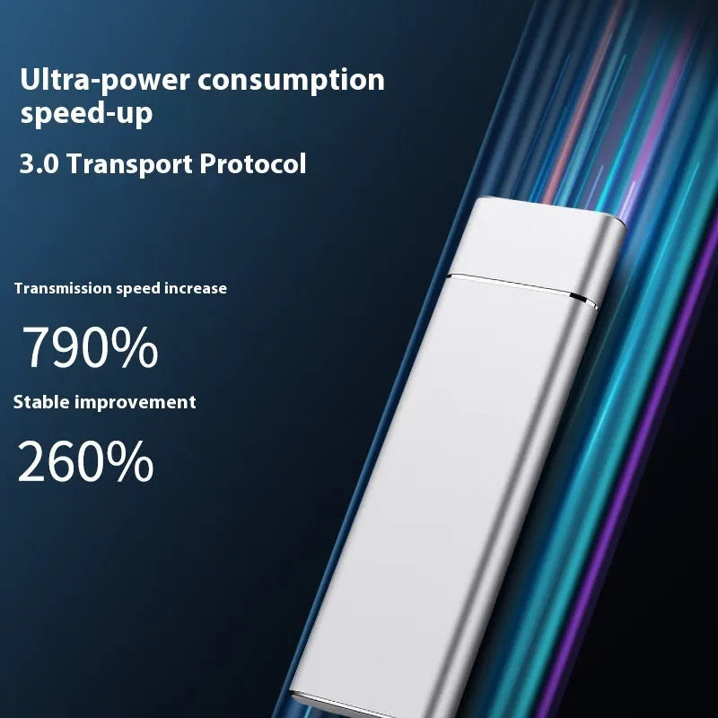 Sapphire blue metal external solid state hard disk with compact rectangular design