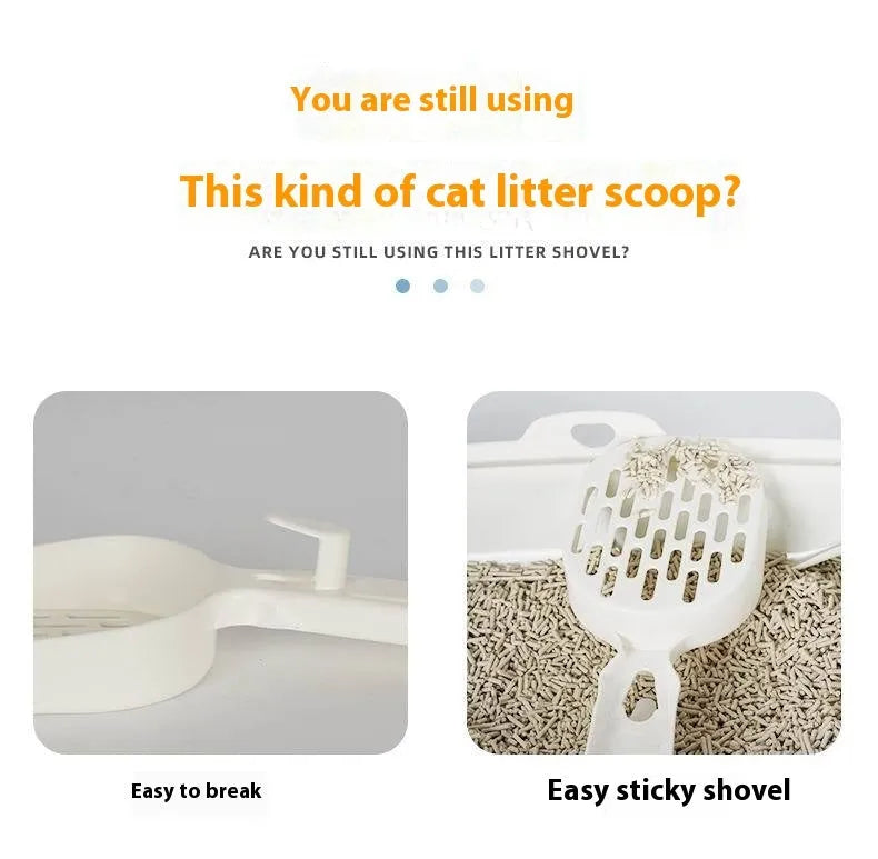 Black metal alloy cat litter scoop with 0.8cm wide sifting slots and an ergonomic handle.