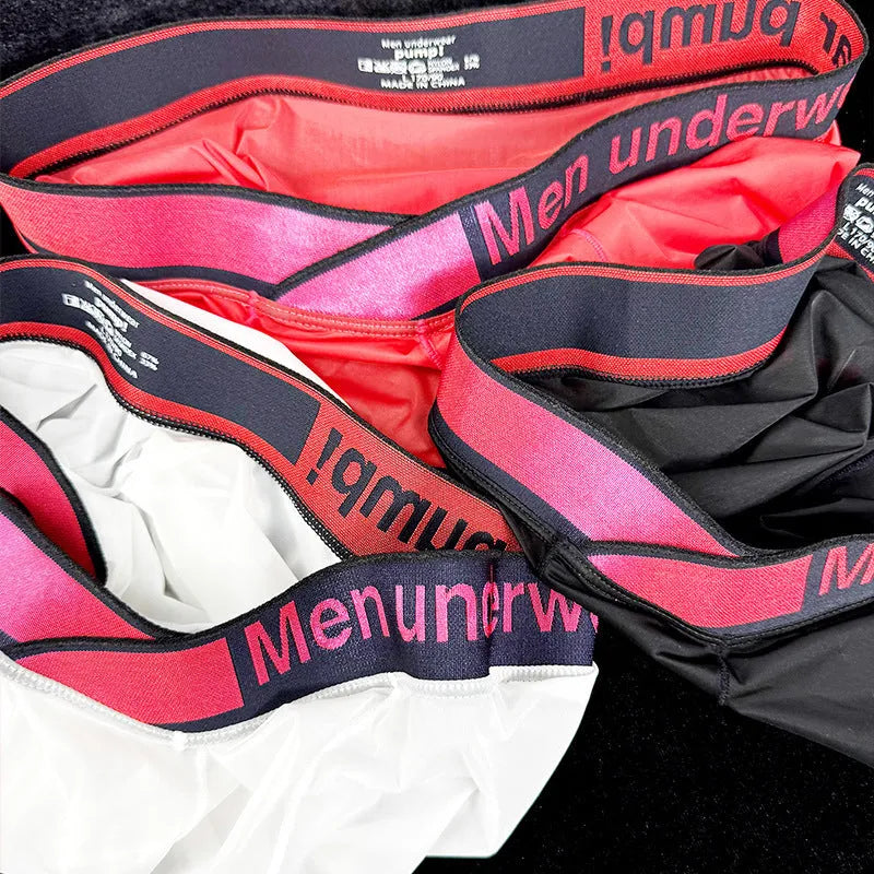 Men's low-waist modal nylon underwear with gradient laser pattern in black, red, and white colours