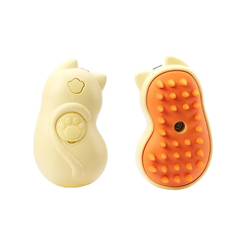 Steam generating pet grooming brush for cats and dogs on a white background.