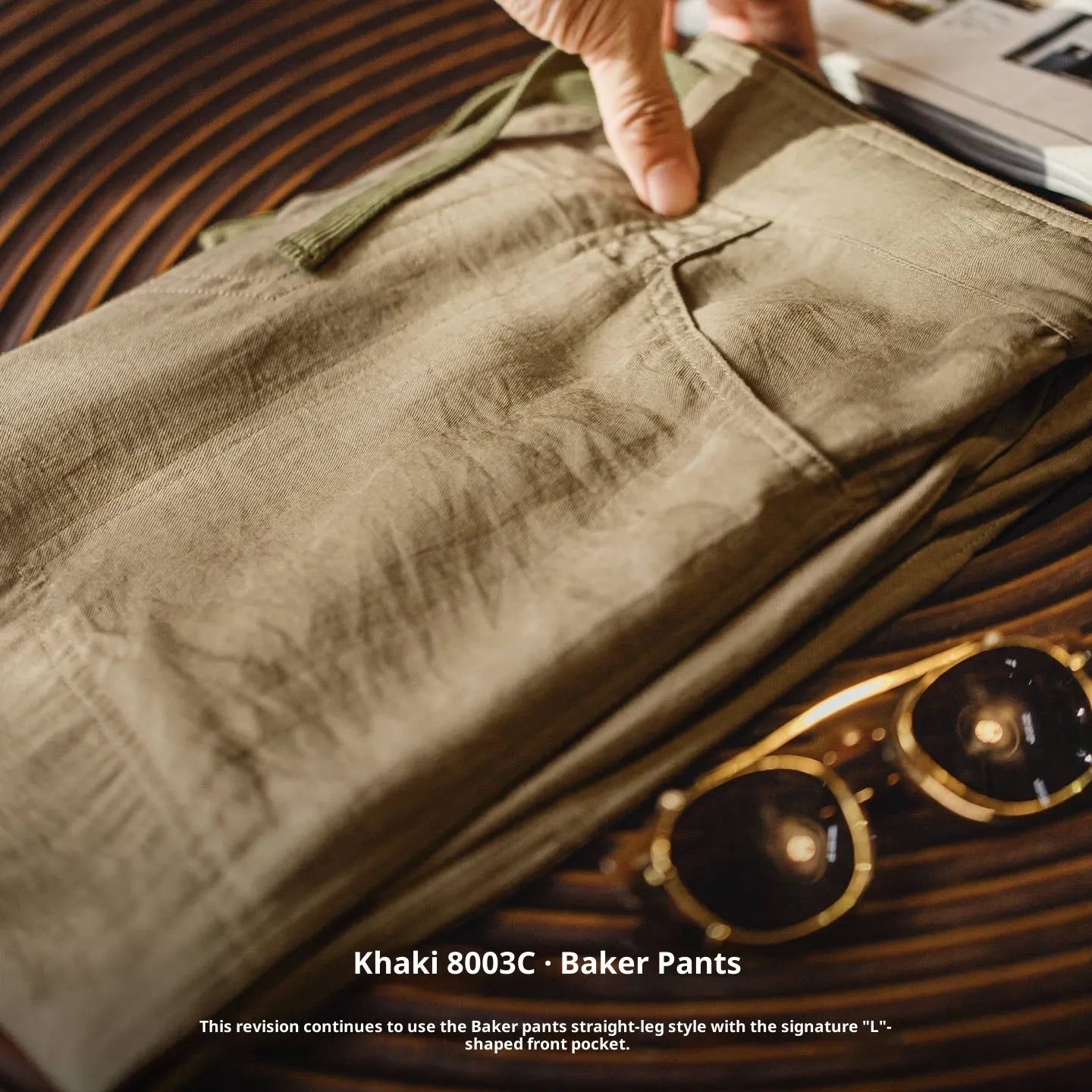 Khaki polyester baker pants for men, old money style straight leg trousers