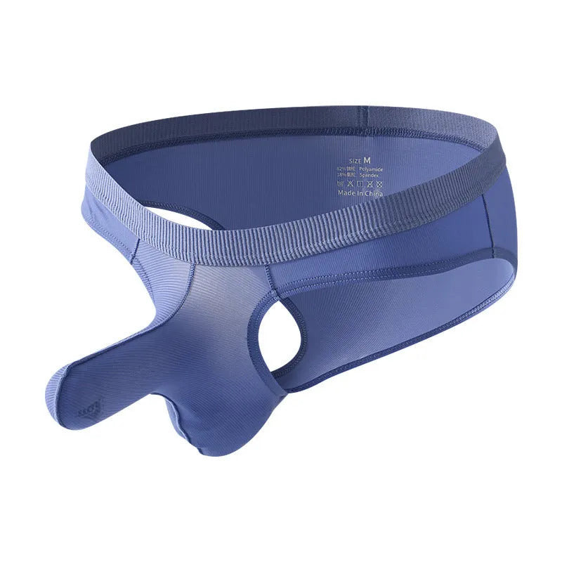 Men's low waist briefs in ice silk fabric showing colour options and low waist design