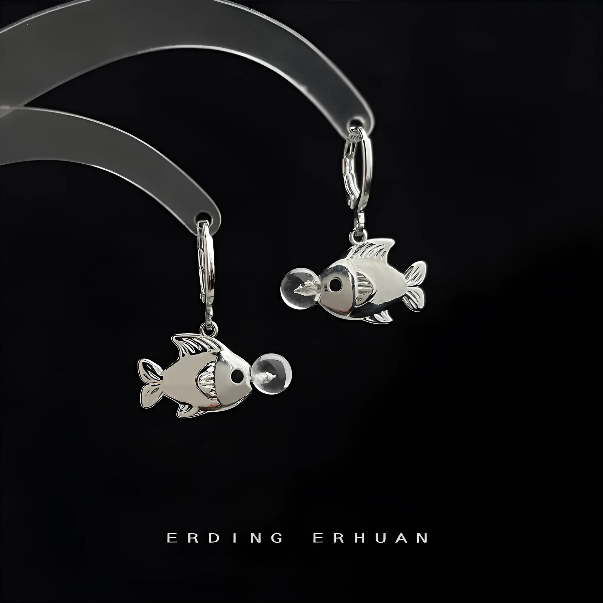 Original bubble fish design earrings with copper construction and electroplating finish