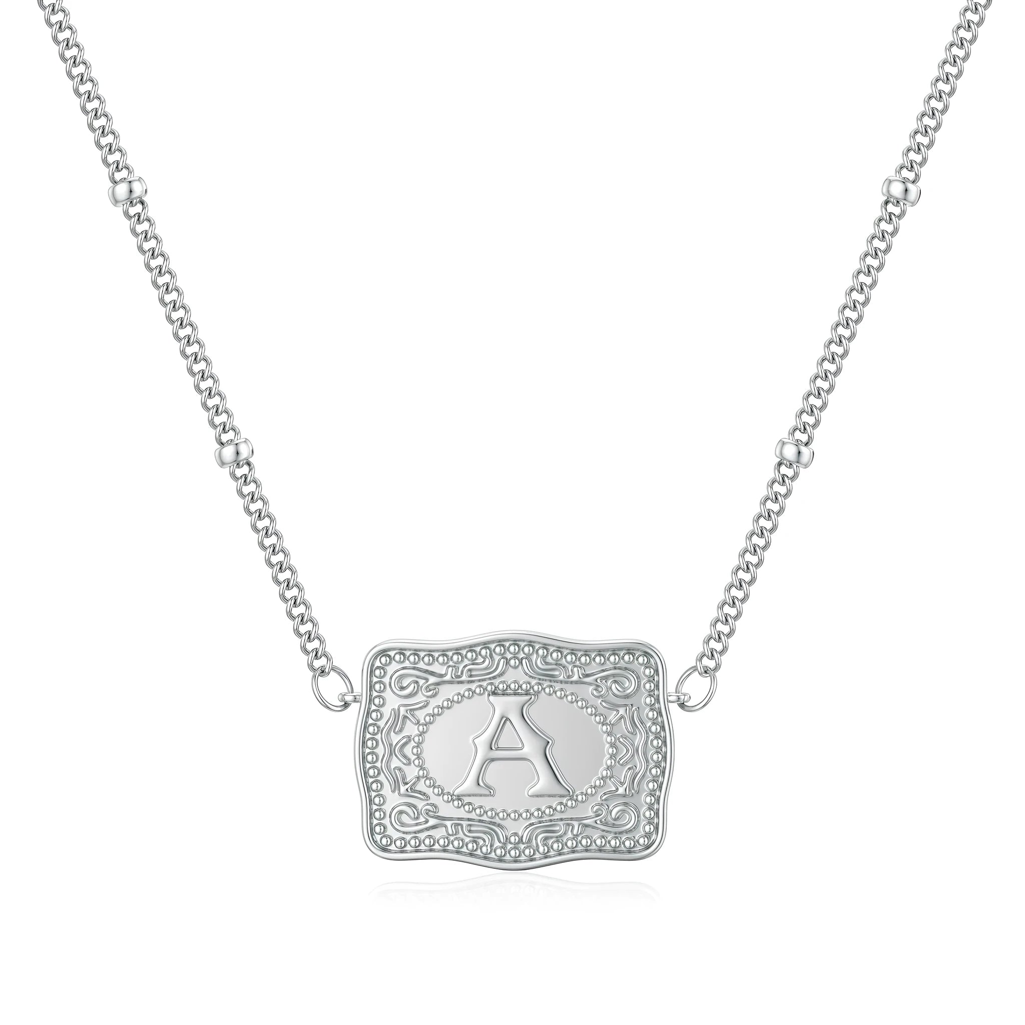 Personalised letters necklace in copper with electroplated gold or white finish showing alphabet selection