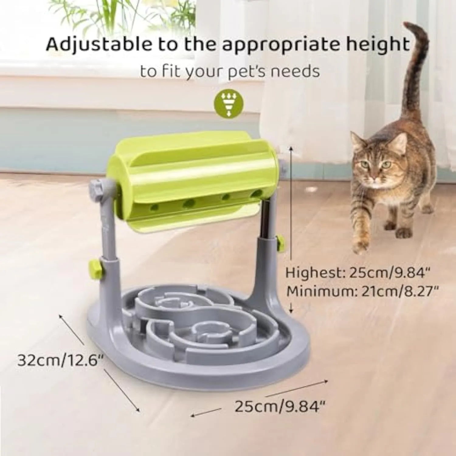 Blue adjustable height interactive dog and cat puzzle feeder slow food bowl toy