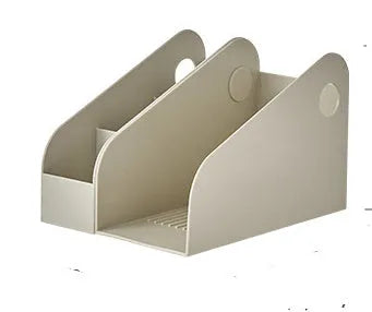 Plastic desktop stationery organiser with two-layer grid storage in milk coffee colour