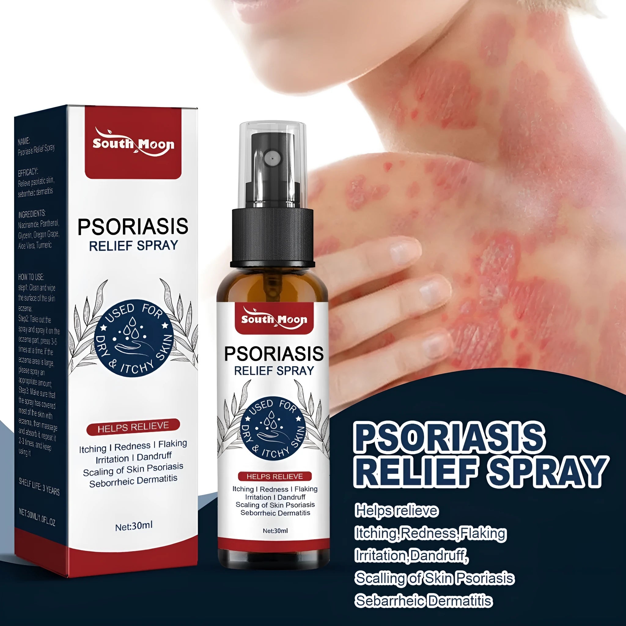 30ml bottle of body care nursing spray with aloe vera extract for skin relief.