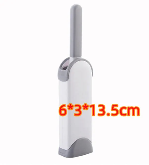 Blue reusable pet hair removal brush with self-cleaning base for sofas and upholstery.
