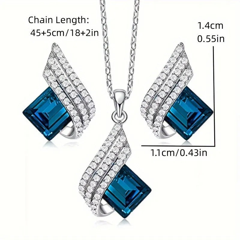 Alloy and glass necklace and earring set with cross chain design and electroplated finish