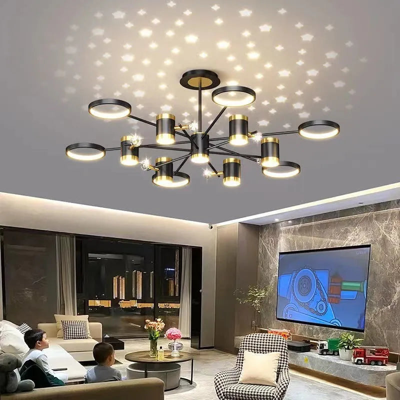 Black iron pendant lamp with 13-head Nordic star design and remote control