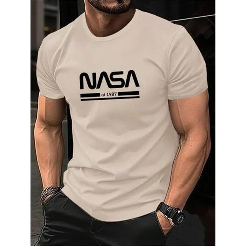 Men's printed slim-fit cotton short sleeve T-shirt in straight cut design