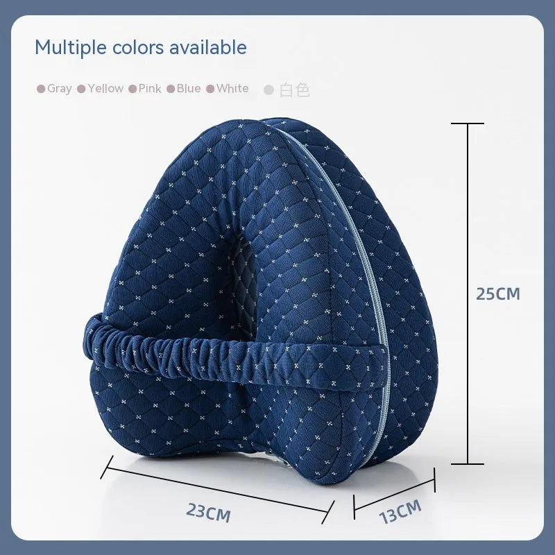 Heart-shaped memory foam leg pillow in dark blue jacquard colour, 25x23x13cm dimensions