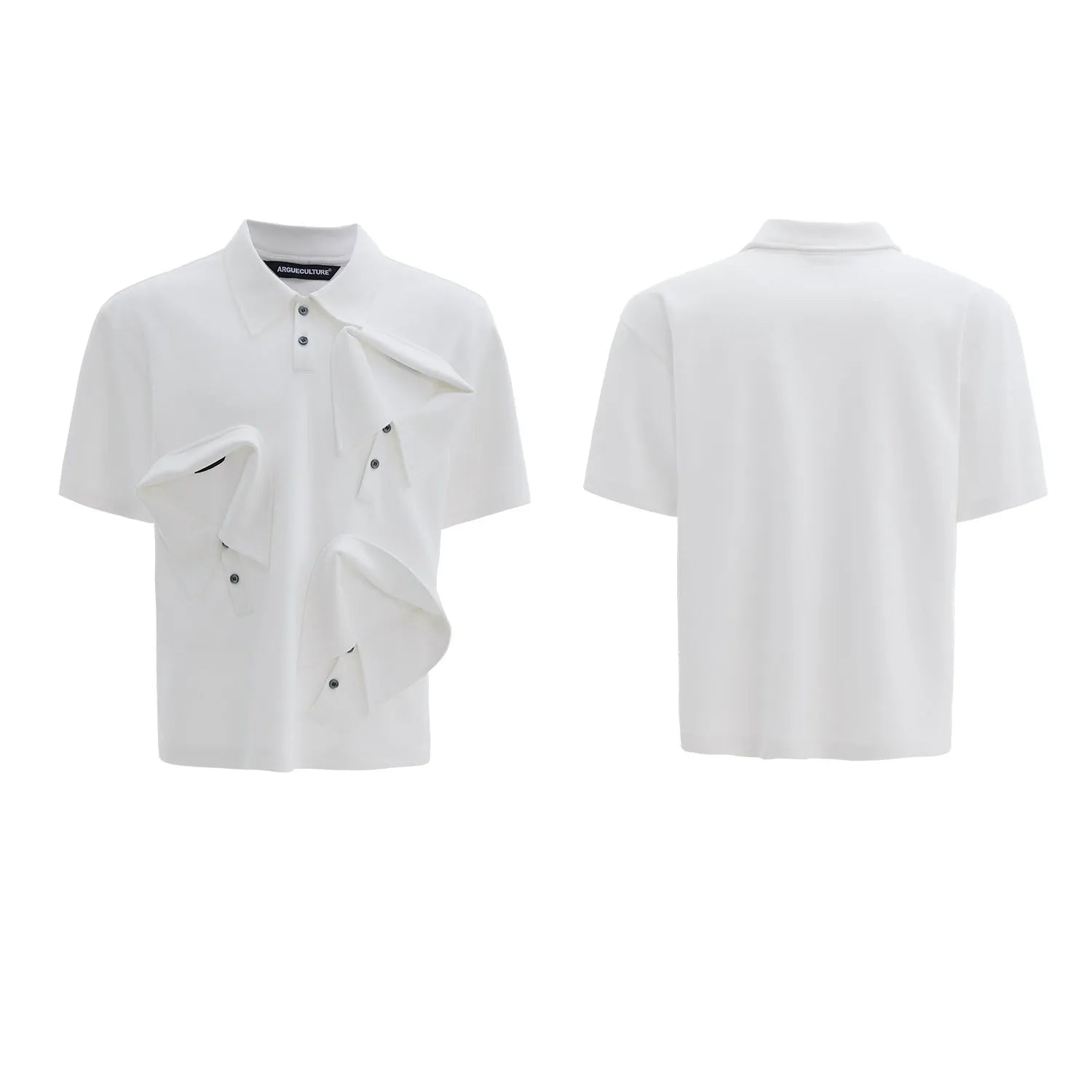 Men's deconstructed multi-collar polo shirt with geometric pattern in loose fit