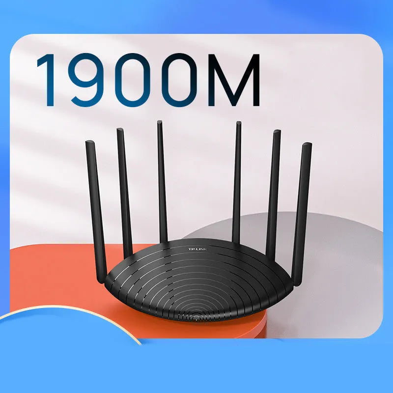 TL-WDR7661 black wireless router with multiple antennas on a desk