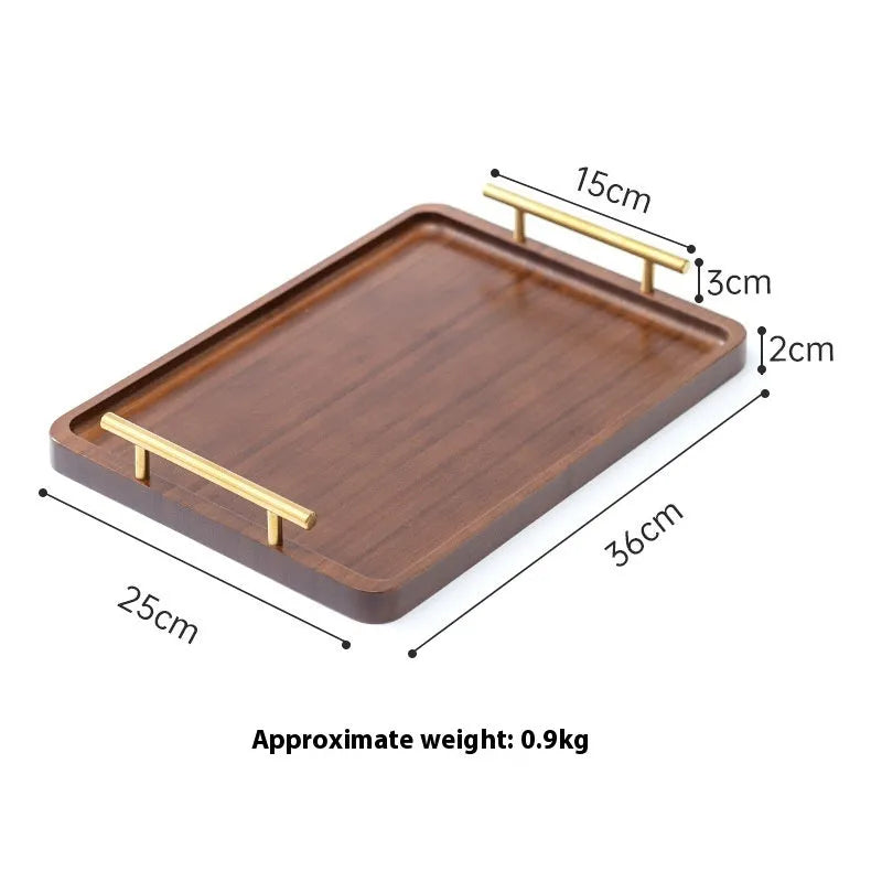Brown handle bamboo barbecue serving tray square shape for hotel dining and coffee shops