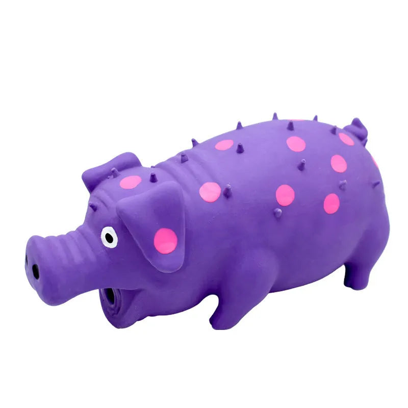 Latex pig-shaped dog chew toy with squeaker for teeth cleaning in assorted colours