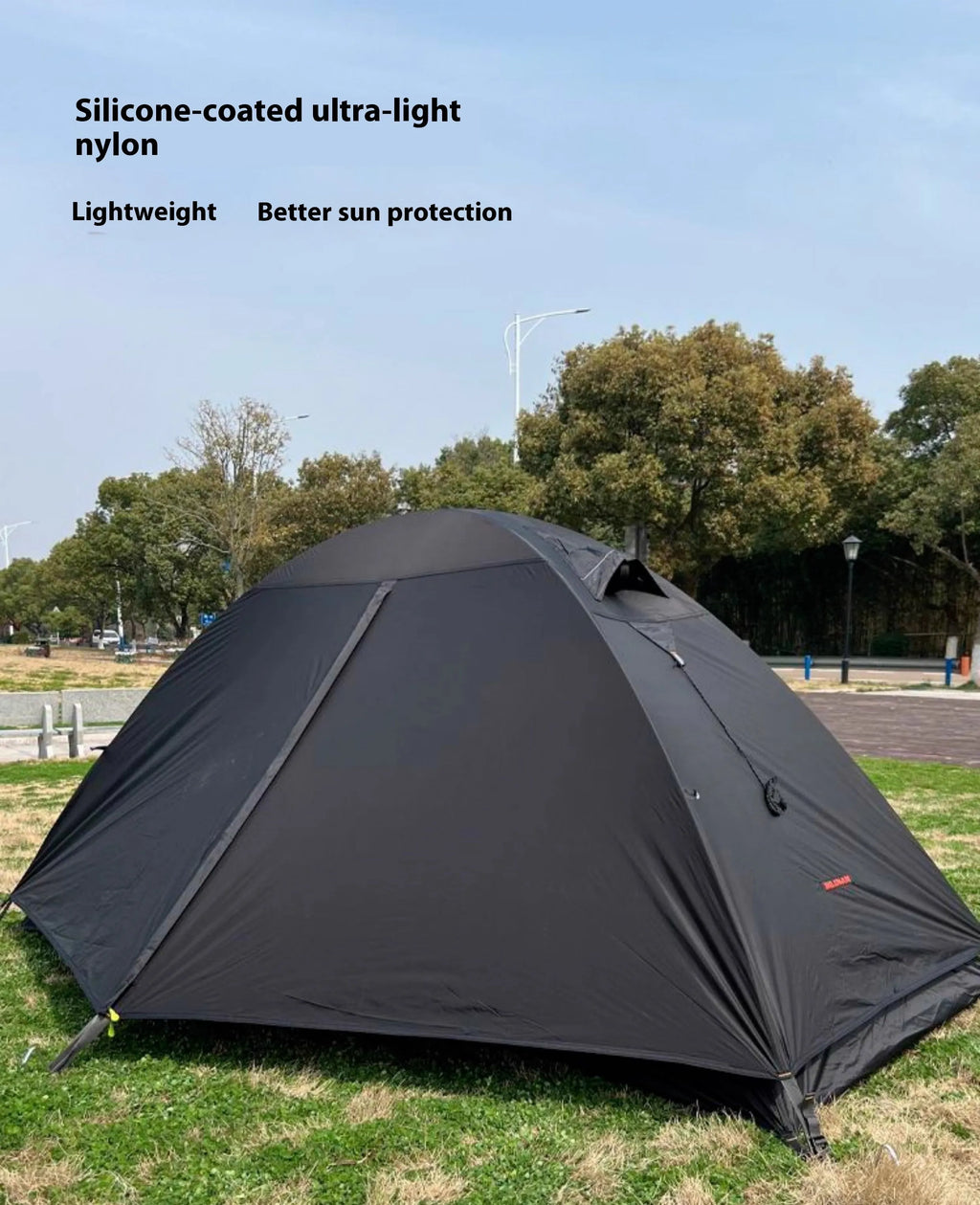 Single person double layer tent with aluminium poles in red, black, or orange colours