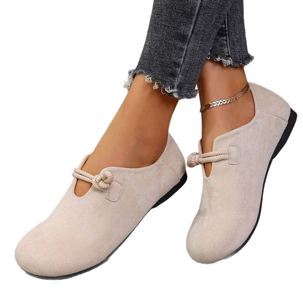 Round head slip-on full-cover solid colour suede flat shoes with flat heel and rubber sole