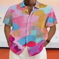 Hawaiian style cardigan with 3D printing, stand collar, and short sleeves in loose fit