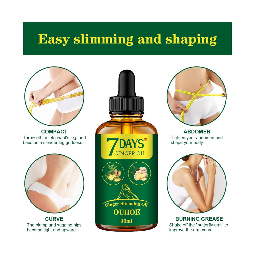 30ml bottle of ginger body shaping essential oil for thigh firming and muscle slimming care