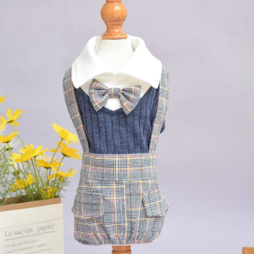 Orange and dark blue cotton dog shirt for small dogs, shown in sizes S to 2XL.