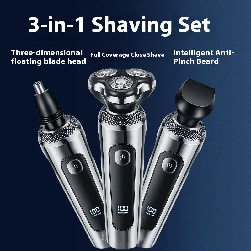 Digital USB rechargeable beard trimmer with LED display on its five-in-one base bracket
