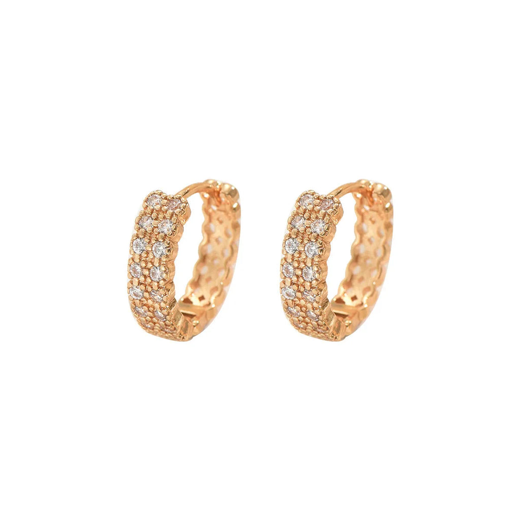 Copper geometric pattern ear studs with round dot ring elements in DE20288 colour