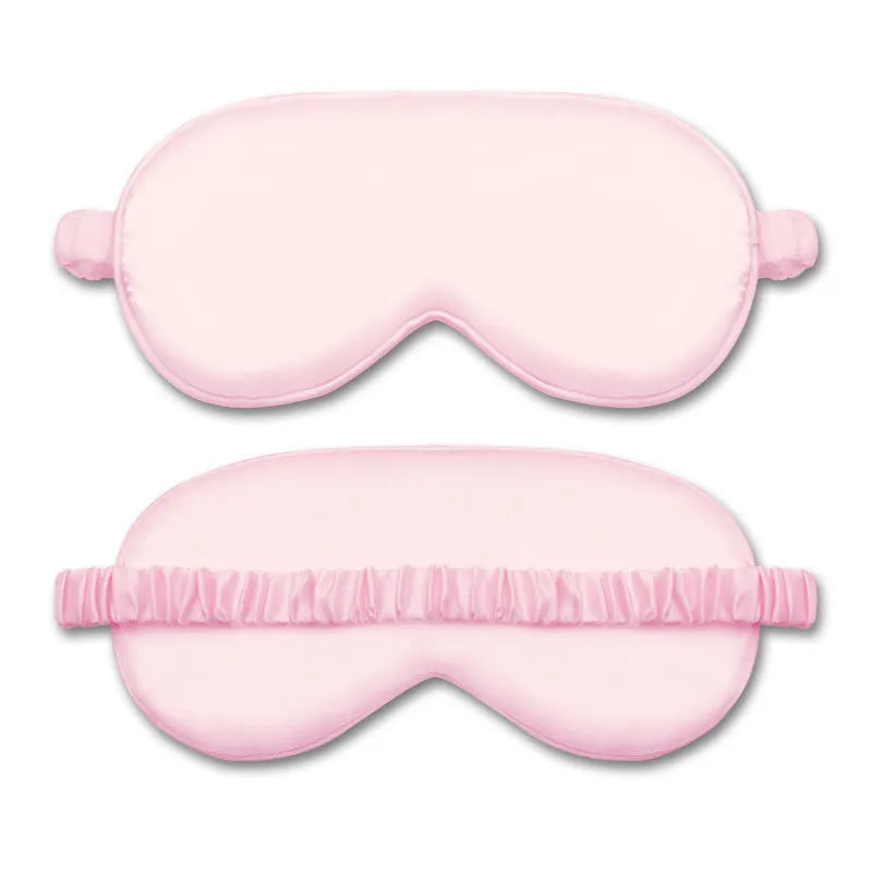 Reversible silk-like sleep eyeshade shown in multiple colour options including sky blue, wine red, and black.