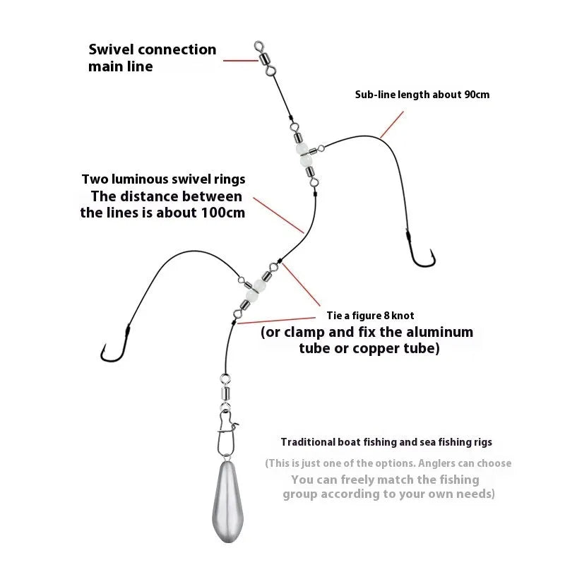 Copper fishing lure luminous swivel beads with three-fork rotation and T-type balance fork design